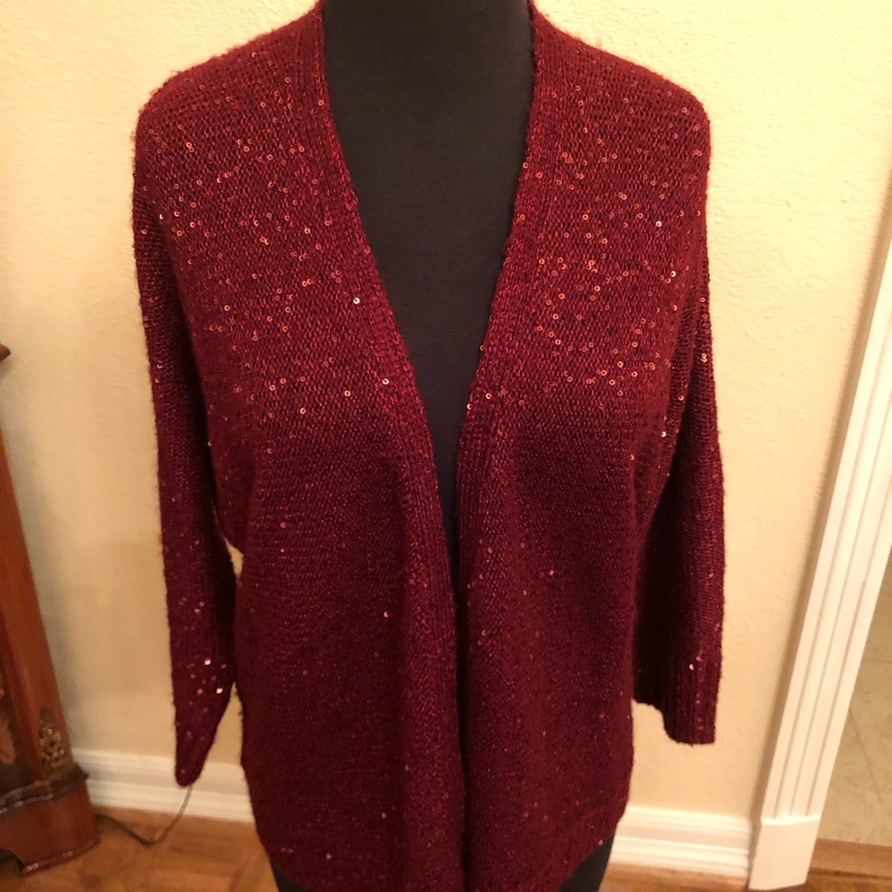 Anne Klein Burgundy Red Open Cardigan Sweater